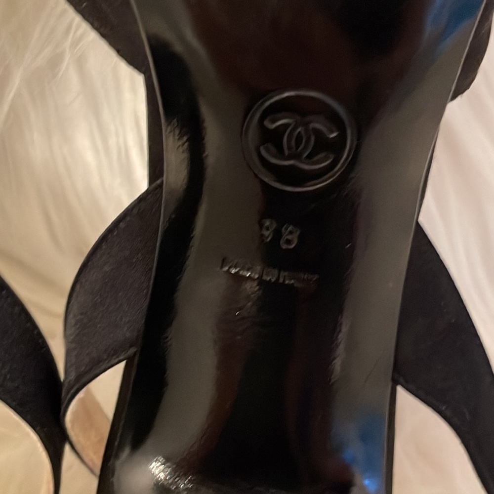 VINTAGE CHANEL Black Satin Slingbacks Heels Size 38 - Picture 7 of 15
